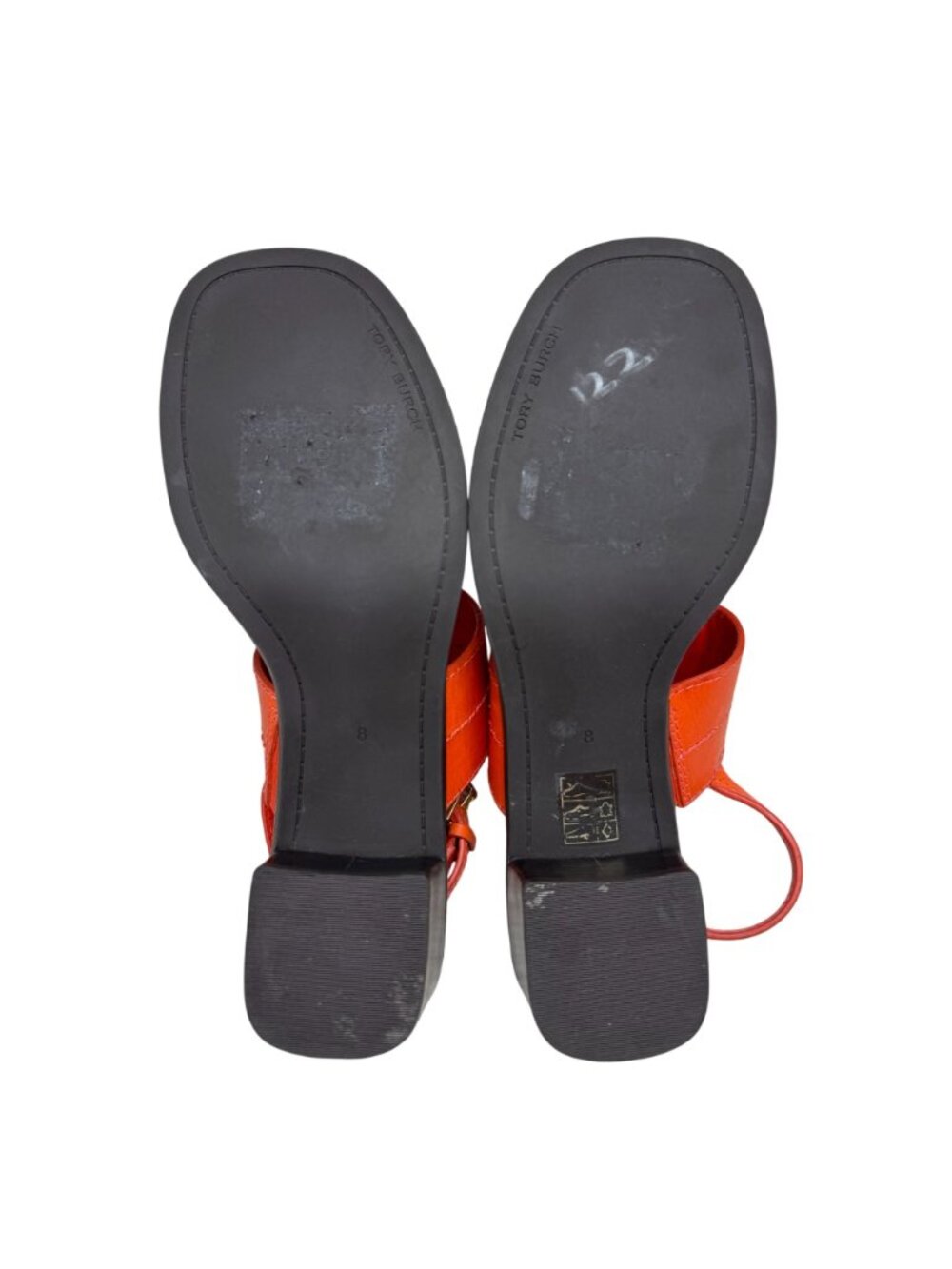 Tory Burch Eleanor Block Heel Sandals Women's Orange Slingback Logo, Sz 8M NWOB - Picture 8 of 9